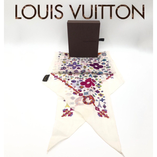 LOUIS VUITTON ルイヴィトン  白の花柄 ルージュ シフォンスカーフ