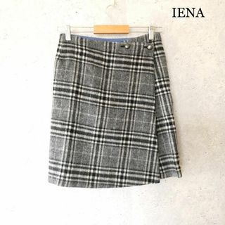 イエナ(IENA)の美品 IENA リバースブル チェック柄 ひざ丈 台形 ラップスカート 灰 Ｓ(ひざ丈スカート)