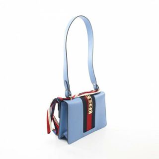 グッチ(Gucci)のシルヴィ スモール ウェブライン ショルダーバッグ レザー ブルーグレー マルチカラー 2WAY(ショルダーバッグ)