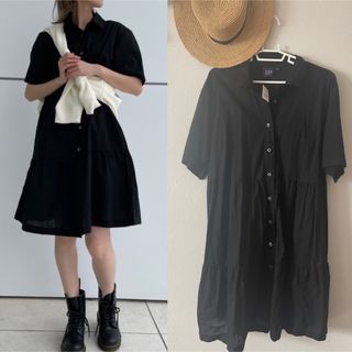 ザラ(ZARA)の未使用　GAP ティアードワンピース　完売品　定価5990円　ゆったりBLACK(ひざ丈ワンピース)