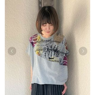 ゴム(gomme)のgomme新品リーフプリント天竺切替ドレープTシャツ(Tシャツ(半袖/袖なし))