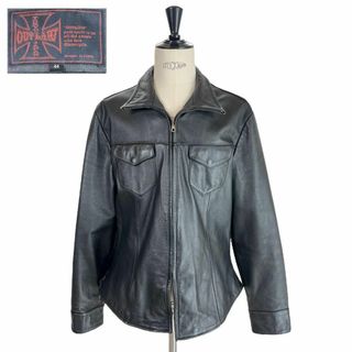 希少 美品 ☆ OUT LOW 牛革 ジップアップ レザー ジャケット 44 黒の