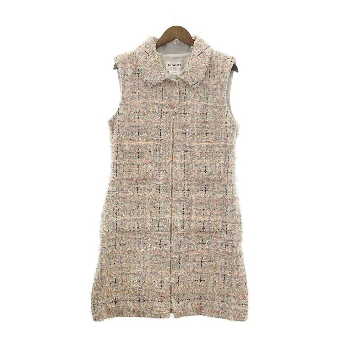 CHANEL - シャネル グレー P49107 ツイードロングジャケット 42 CHANEL - シャネル グレー P49107 ツイードロングジャケット 42