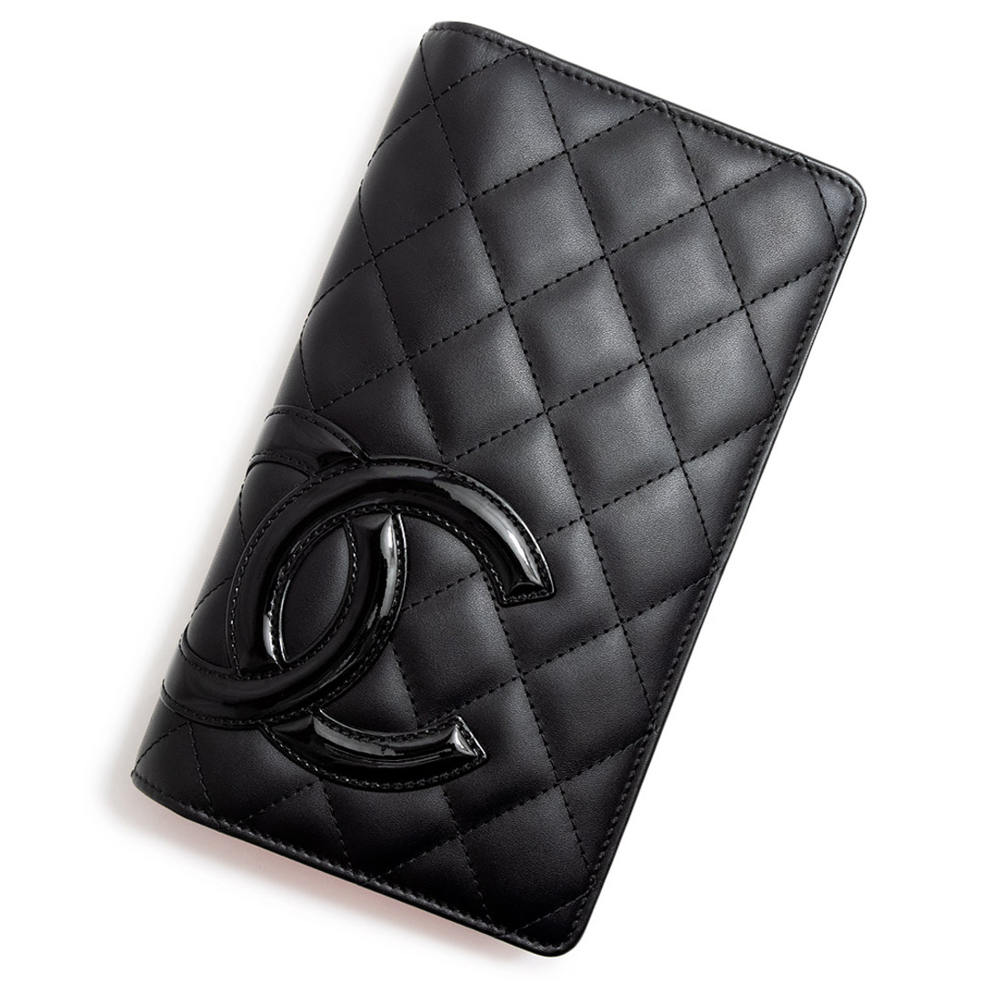 CHANEL カンボンライン 二つ折り 長財布 黒×白