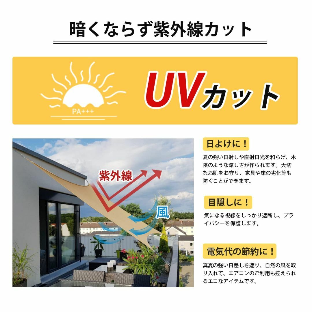 Sekey サンシェード 3×4m 高密度ポリエチレン 強度UP 四辺ウェービン 7