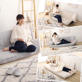 新品 マルチ ソファ ベージュ リクライニング ベッド ローソファ