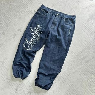 ショーンジョン(Sean John)の美品 SeanJohn ショーンジョン ワイドデニムパンツ ロゴ(デニム/ジーンズ)