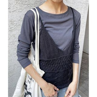 スピックアンドスパン(Spick & Span)の【完売品】Spick and Span 透かし編みニットキャミソール　ブラック(ニット/セーター)