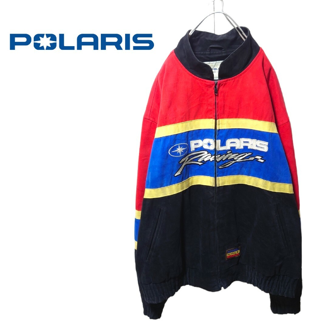 【POLARIS RACING】ロゴ刺繍 レーシングジャケット S-106レッドブルーブラック○状態