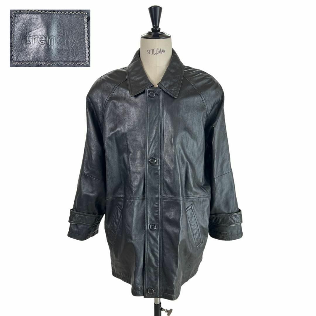 希少 90s Vintage TRENDY 羊革 レザー カーコート 3L 黒 - レザー