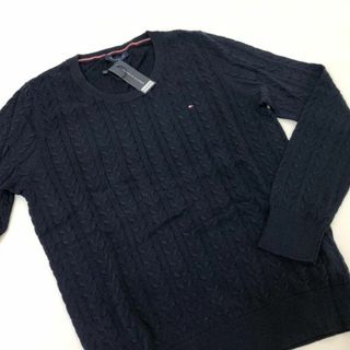 トミーヒルフィガー(TOMMY HILFIGER)の④トミーヒルフィガー レディース ニット 長袖 M  ネイビー 綿100％(ニット/セーター)