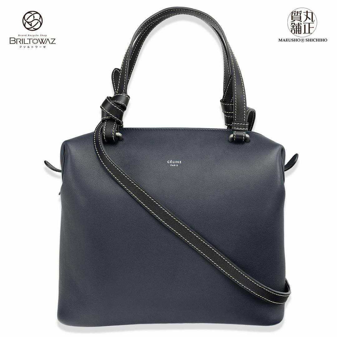 セリーヌ ソフトキューブ スモール ネイビー/黒 スムースカーフ 181613AZJ070C 斜め掛け 2WAY ショルダーバッグ レザー CELINE レディース USED【ブリルトワーゼ】【丸正質舗】【質屋】（M211825)