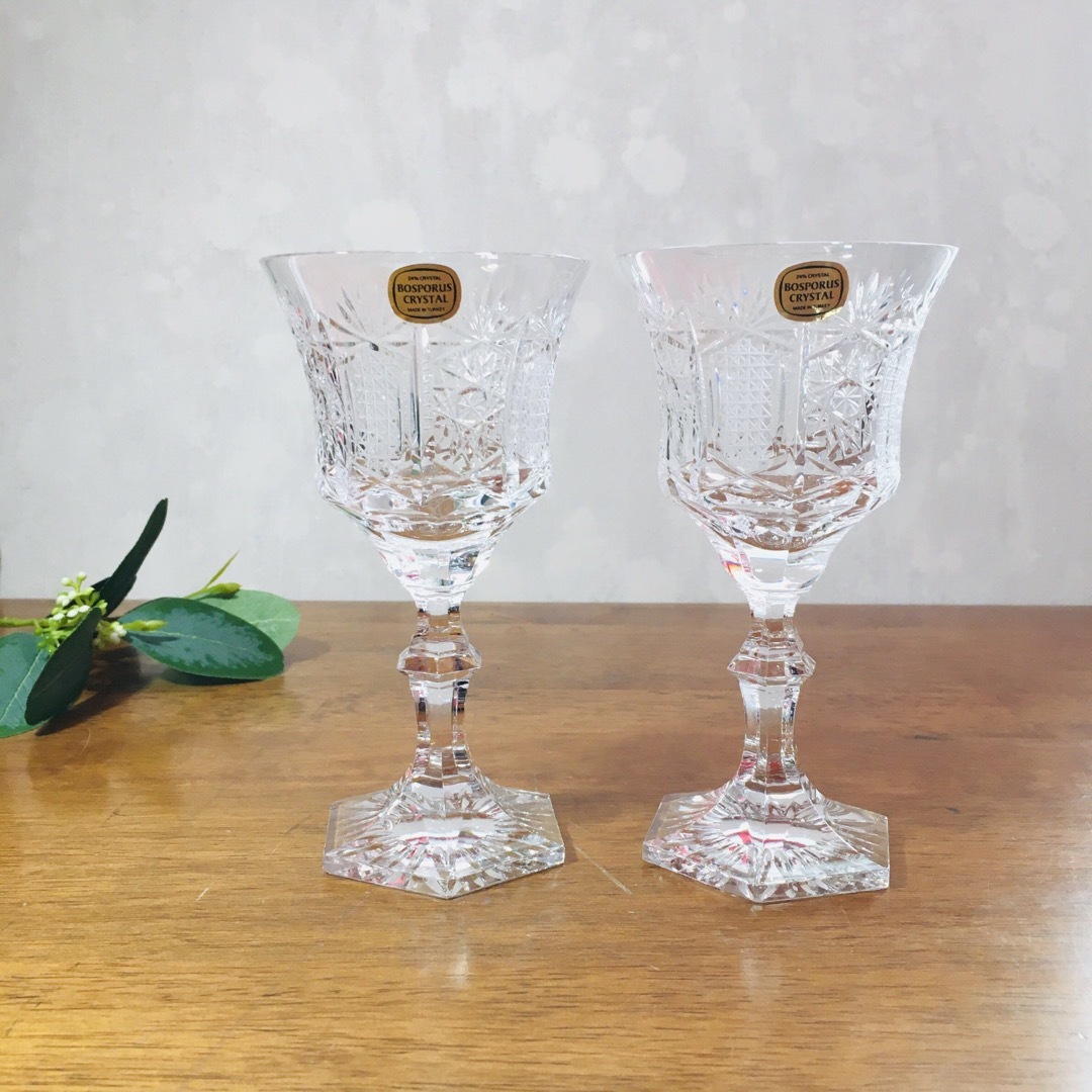 BOHEMIA Cristal(ボヘミア クリスタル)の【美品】BOSPORUS CRYSTAL ボスポラスクリスタル ワイングラスペア インテリア/住まい/日用品のキッチン/食器(グラス/カップ)の商品写真