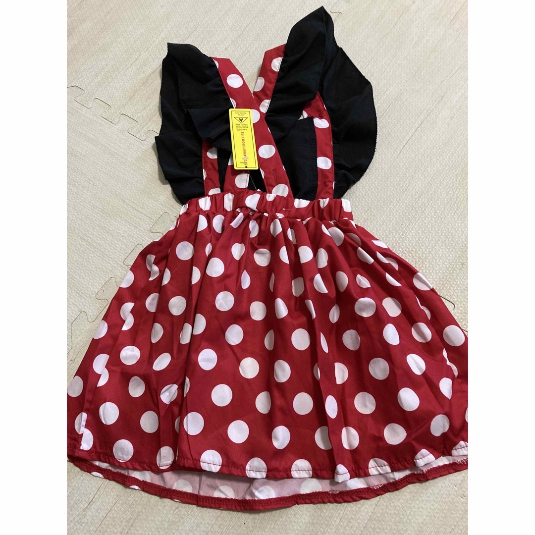 ディズニー ミニー風 ワンピース 90cm ポシェット付き キッズ/ベビー/マタニティのキッズ服女の子用(90cm~)(ワンピース)の商品写真