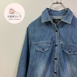 ラングラー(Wrangler)のWrangler 色落ち ダブルポケット 長袖 デニム ワンピース シャツ 古着(シャツ/ブラウス(長袖/七分))