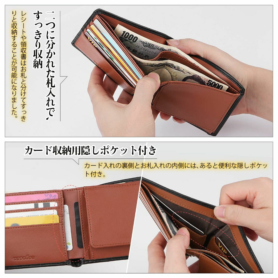 ecoofee] 財布 メンズ 二つ折り 本革 薄い ボックス型小銭入れ 一流の通販 by KK's shop｜ラクマ