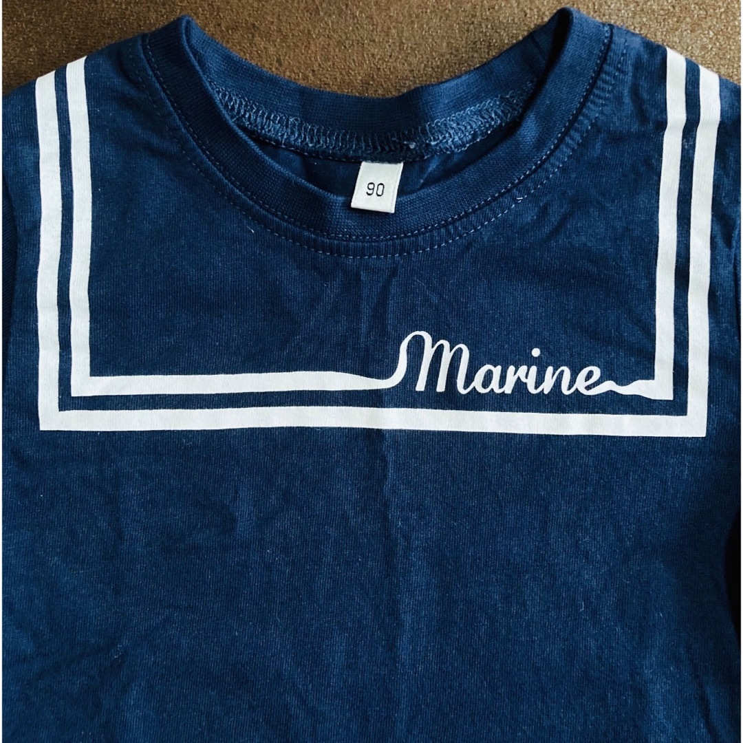 西松屋(ニシマツヤ)の90cm Tシャツ マリン柄 ネイビー 半袖 キッズ服 海 キッズ/ベビー/マタニティのキッズ服女の子用(90cm~)(Tシャツ/カットソー)の商品写真