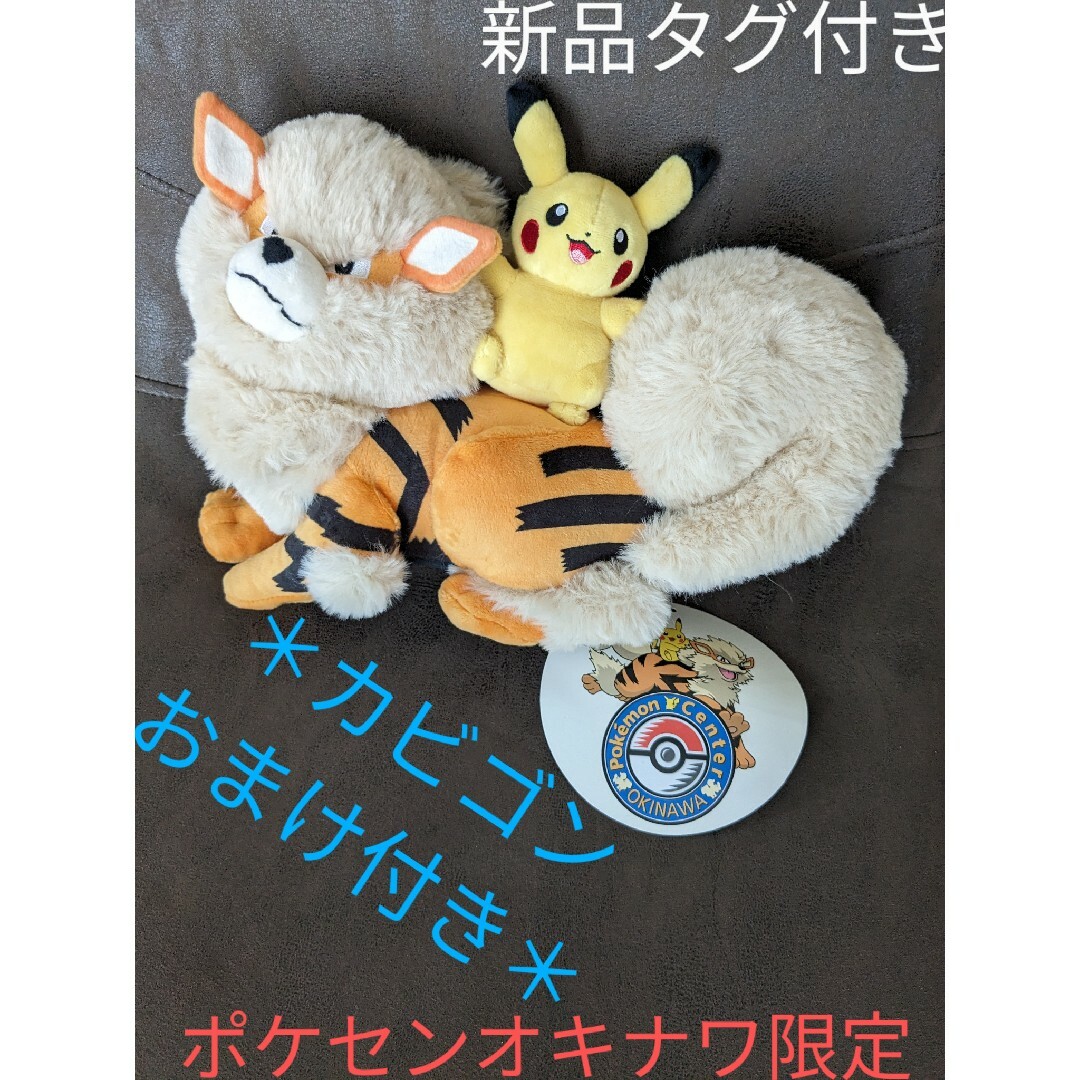 新品タグ付■ポケセンオキナワ限定　ウインディとピカチュウぬいぐるみ　おまけつき