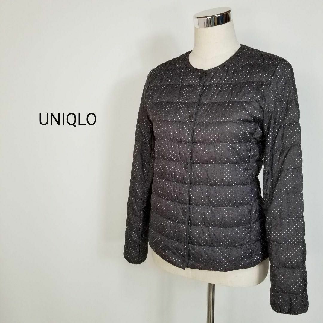 UNIQLO(ユニクロ)の美品UNIQLOレディースMウルトラライトダウンコンパクトジャケット茶系ドット柄 レディースのジャケット/アウター(ダウンジャケット)の商品写真