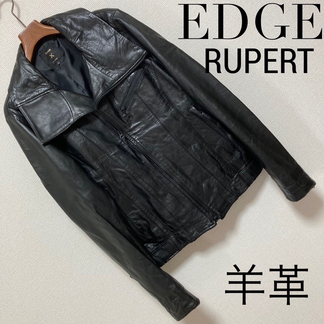 【美品】EDGE　ライダースジャケット風　Pコート　ブラック　サイズL