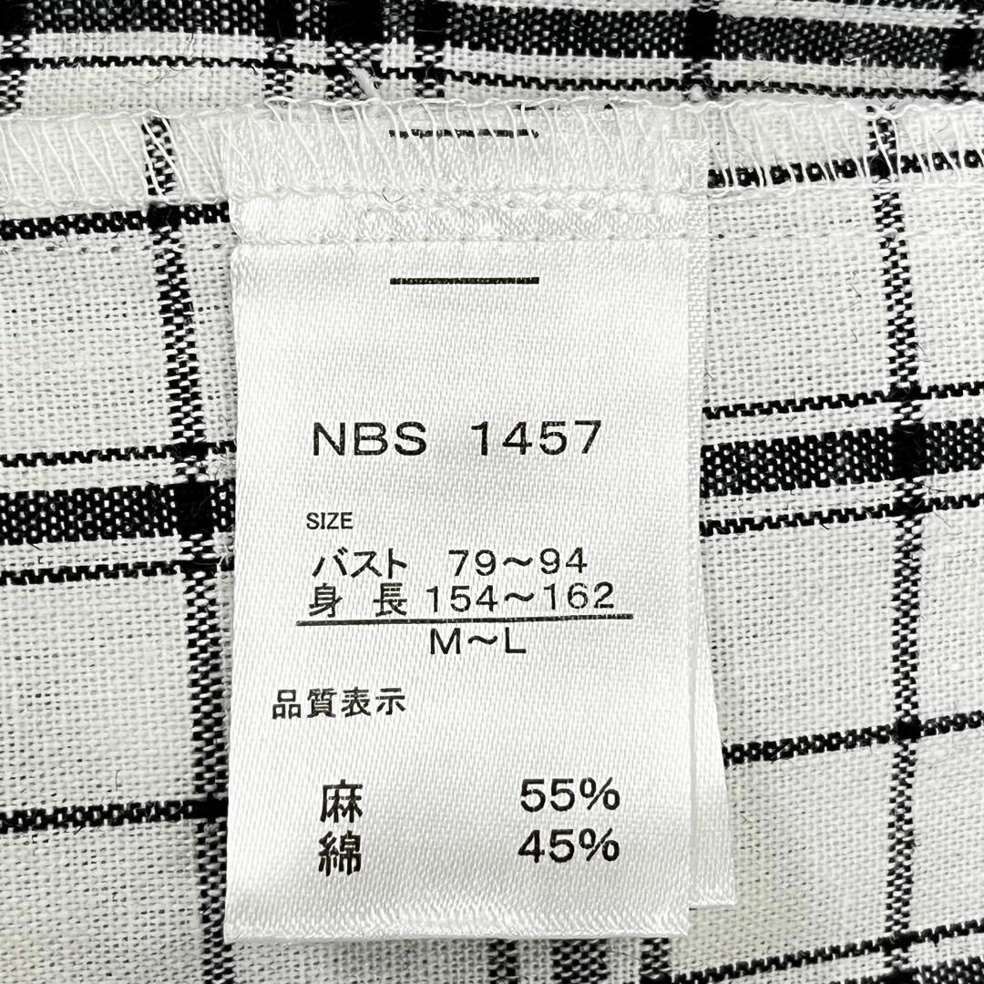 新品 襟タックフリル シャツ ブラウス 麻 綿 ウィンドペンチェック M L レディースのトップス(シャツ/ブラウス(長袖/七分))の商品写真