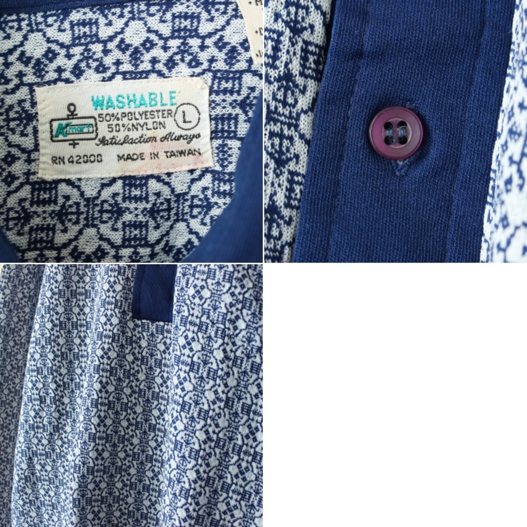 70s 80s USA Kmart 総柄 長袖 ポロシャツL ブルー aw194 メンズのトップス(ポロシャツ)の商品写真