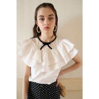 エピヌ(épine)のepine double frill ribbon blouse(シャツ/ブラウス(半袖/袖なし))