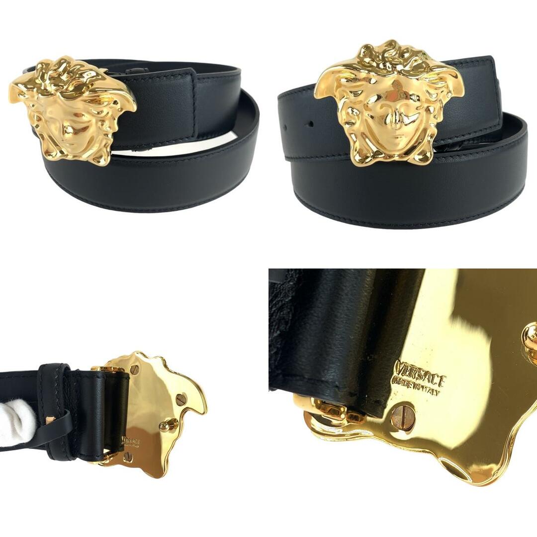 美品 VERSACE ヴェルサーチ メデューサ ブラック 黒 ゴールド金具 レザー ベルト バッグルベルト メンズ 403342 1