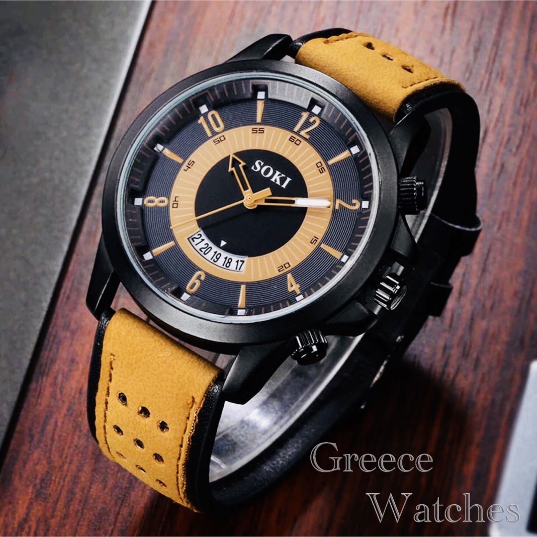 腕時計　ツートン アナログ メンズ クォーツ 時計 高品質 レザー ファッション