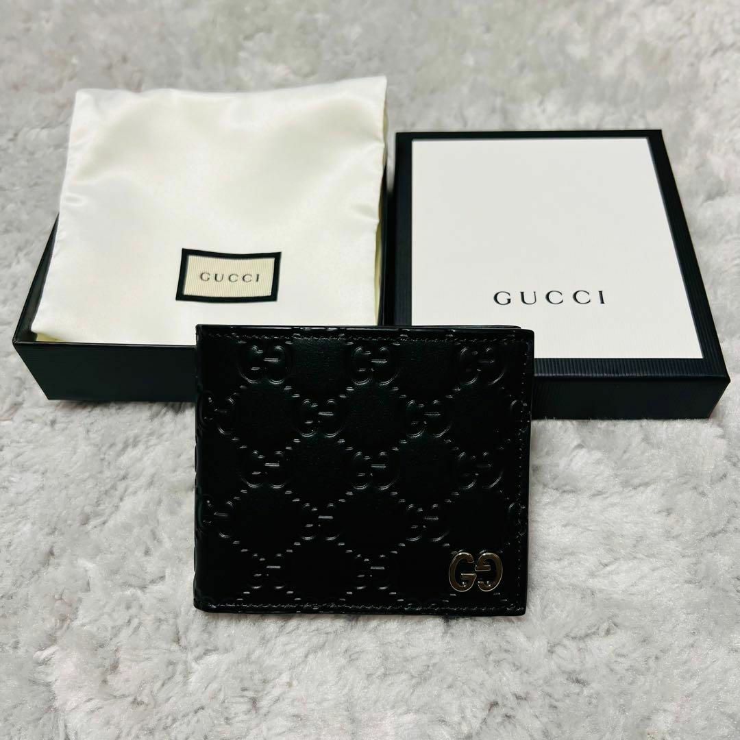 【新品未使用】GUCCI グッチ コンパクトウォレット 黒 GG金具 レザー