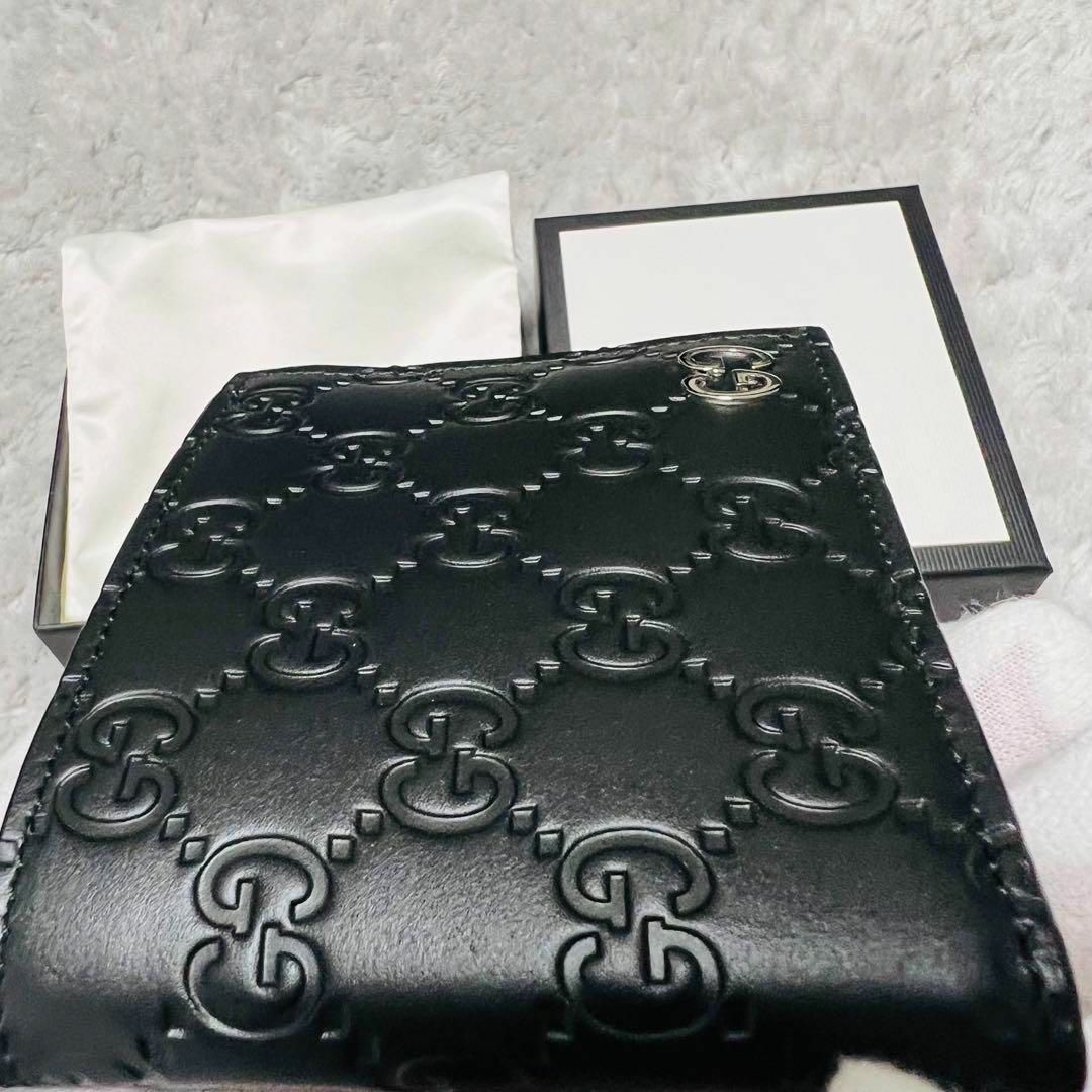 【新品未使用】GUCCI グッチ コンパクトウォレット 黒 GG金具 レザー