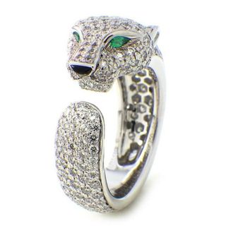 カルティエ Cartier リング パンテール ドゥ N4225254 パンサー フル パヴェ ダイヤモンド 2ポイント エメラルド オニキス K18WG 13号 / #54 【中古】(リング(指輪))