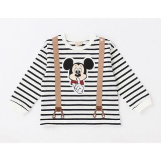 プティマイン(petit main)の専用☆プティマイン ミッキー ボーダー サスペンダー付き 長袖 トップス(Tシャツ/カットソー)