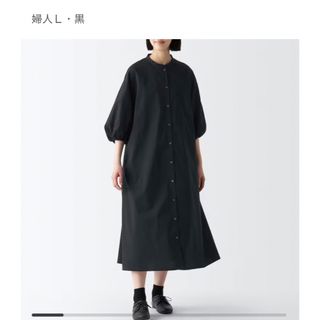 ムジルシリョウヒン(MUJI (無印良品))のMUJI/乾きやすいブロード七分袖ワンピース/L(ひざ丈ワンピース)