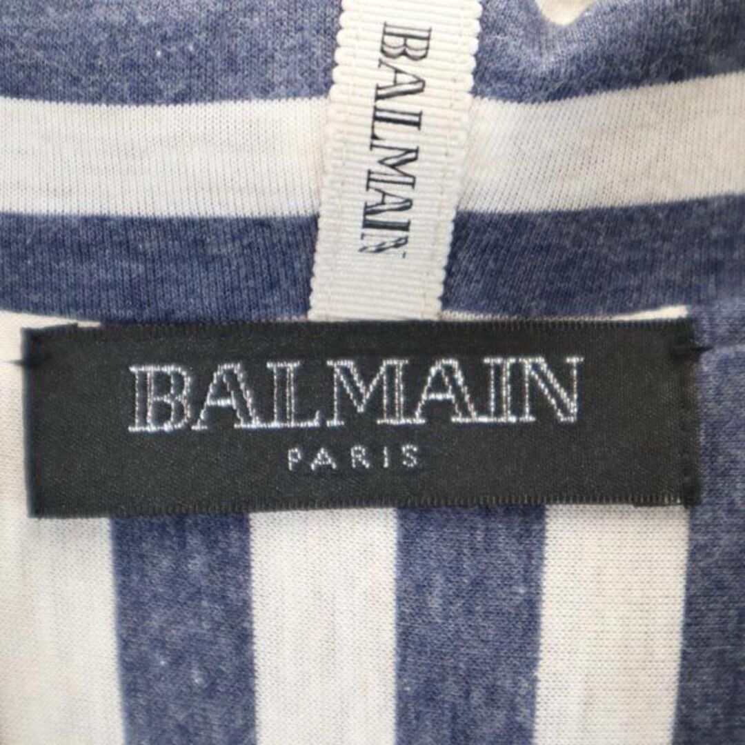 バルマン 日本製 スウェット ジップパーカー 9 ネイビー BALMAIN PARIS ボーダー柄 レディース   【230831】 7