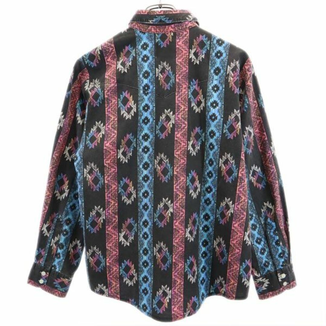 ラングラー 90s オールド USA製 総柄 長袖 ボタンダウンシャツ XL ブラック系 Wrangler カウボーイカット メンズ 【中古】  【230831】 メール便可