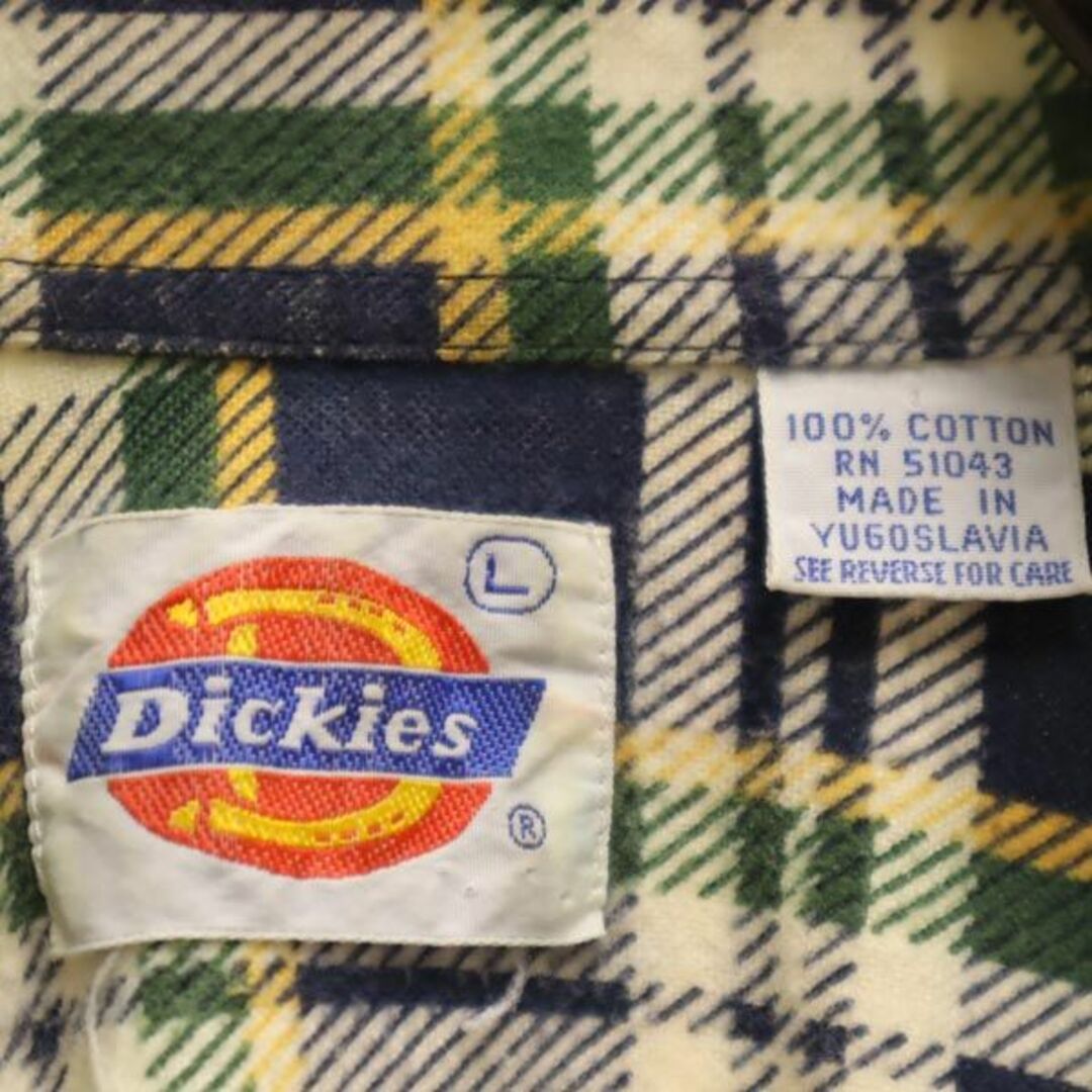 ディッキーズ 80s 白タグ ヴィンテージ チェック柄 長袖 ネルシャツ L ホワイト×ネイビー×グリーン Dickies メンズ 【中古】  【230831】