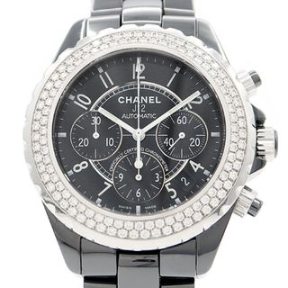 内部点検済 CHANEL シャネル J12 41mm クロノグラフ H1009 デイト 純正ダイヤモンド 2重ダイヤベゼル 200m防水 黒 ブラック  セラミック SS メンズ 自動巻き 【6ヶ月保証】【腕時計】【中古】