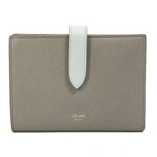 セリーヌ(celine)のセリーヌ CELINE ミディアム ストラップ ウォレット 10B643BRU.10PI バイカラー 3つ折り財布 レザー ぺブル / ミネラル グレー×ライトブルー(財布)