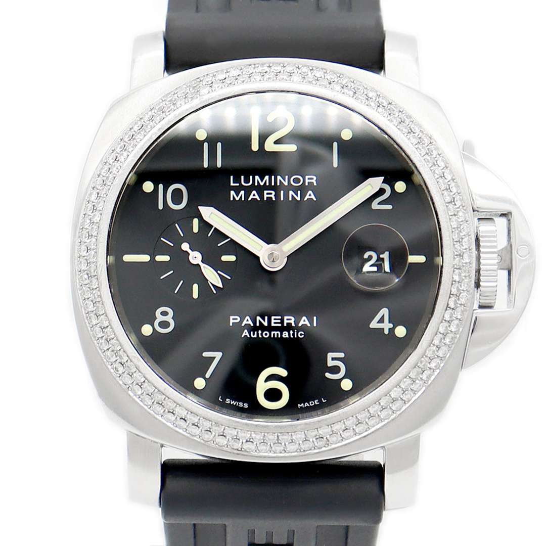 PANERAI パネライ ルミノール マリーナ PAM00164 OP6763 デイト ダイヤモンドベゼル 44mm 黒 ブラック SS ステンレス 純正ベルト 純正尾錠 アフターダイヤ メンズ 自動巻き【6ヶ月保証】【腕時計】