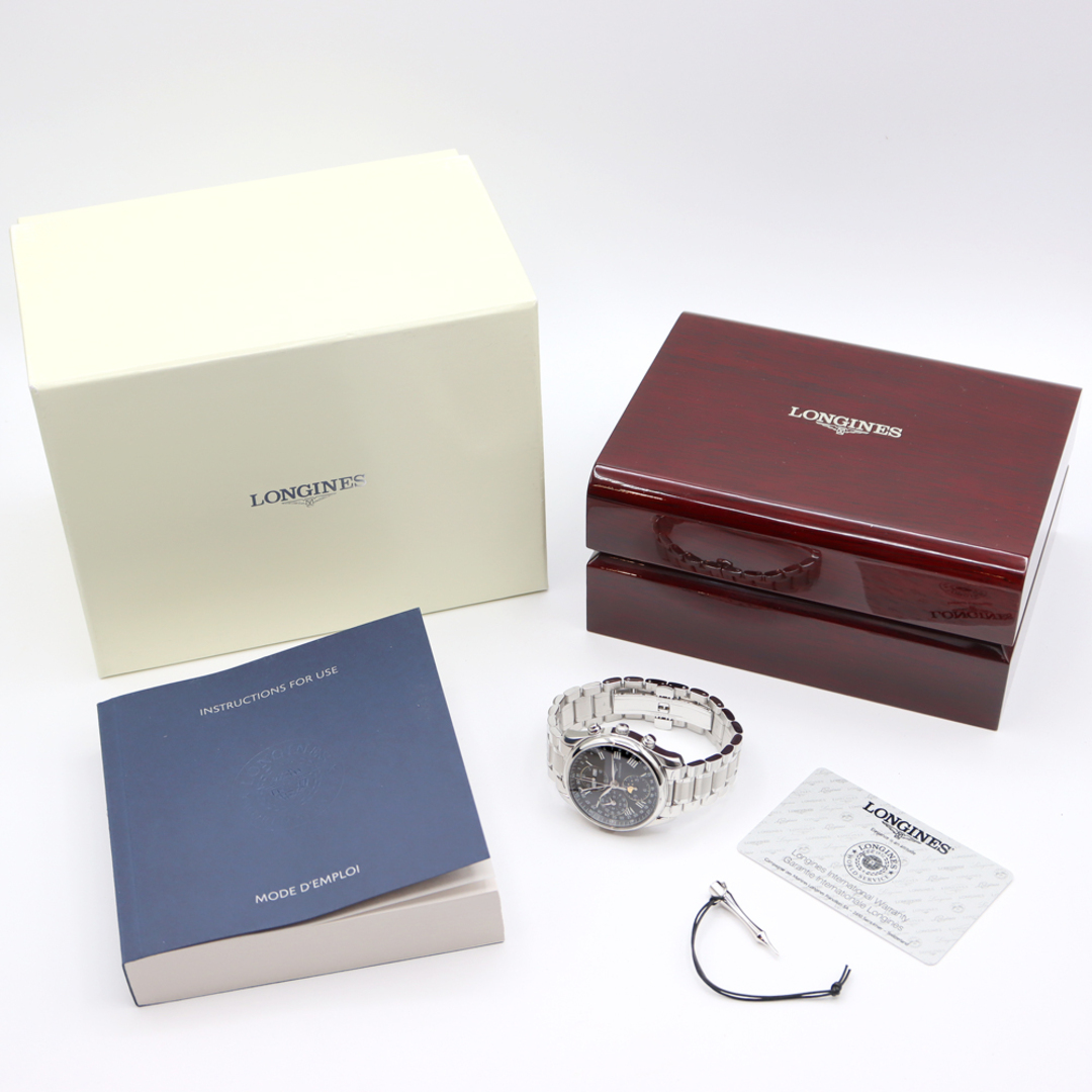 ほぼ新品 LONGINES ロンジン マスターコレクション クロノグラフ L2.673.4.51.6 トリプルカレンダー ムーンフェイズ 30m防水 裏スケルトン 黒 ブラック SS ステンレス メンズ 自動巻き 【6ヶ月保証】【腕時計】