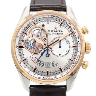 ゼニス(ZENITH)のZENITH ゼニス エルプリメロ クロノマスターオープン パワーリザーブ クロノグラフ 51.2080.4021/01.C494 100m防水 シルバー PG SS ピンクゴールド ステンレス コンビ 純正ベルト 純正尾錠 メンズ 自動巻き【6ヶ月保証】【腕時計】【中古】(腕時計(アナログ))