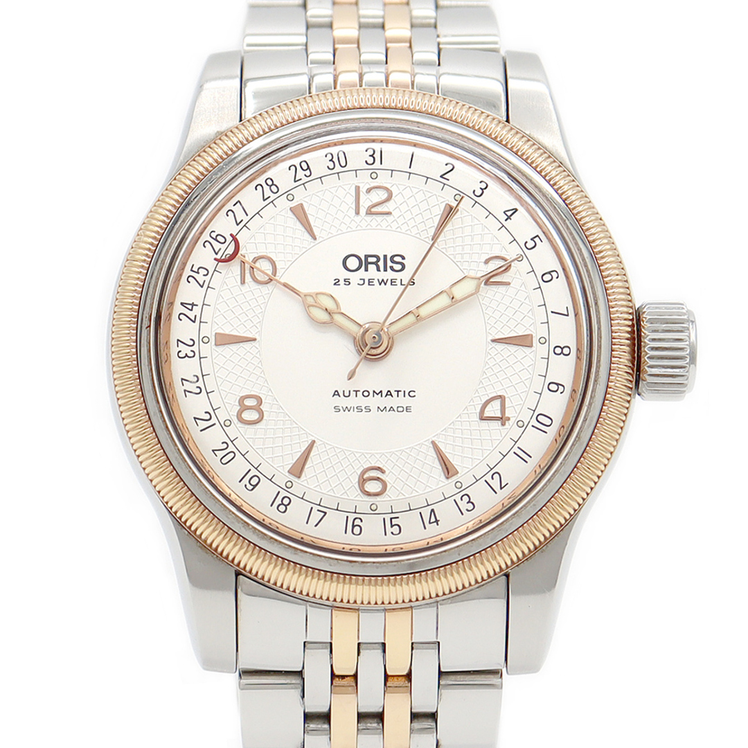 ORIS オリス ビッグクラウン ポインターデイト 7543 裏スケルトン 50m防水 シルバー SS ステンレス GP ゴールド コンビ メンズ  自動巻き【6ヶ月保証】【腕時計】【中古】 | フリマアプリ ラクマ