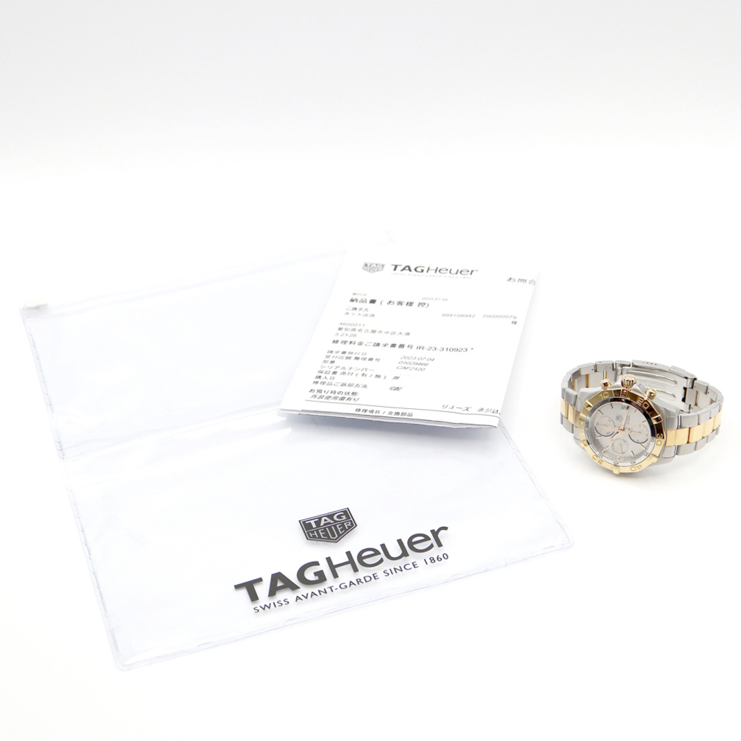 TAG Heuer(タグホイヤー)の内部点検済 TAG Heuer タグホイヤー アクアレーサー クロノグラフ CAF2120 BB0816 デイト 300m防水 シルバー YGP イエローゴールド SS ステンレス コンビ メンズ 自動巻き【6ヶ月保証】【腕時計】【中古】 メンズの時計(腕時計(アナログ))の商品写真