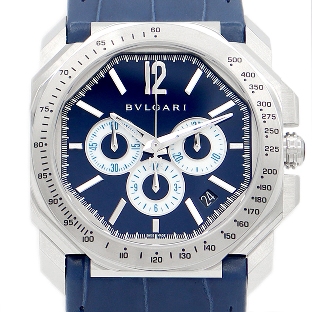 内部点検済 BVLGARI ブルガリ オクト マセラティ クロノグラフ BGO41SCH BGO41C3SLDCH 1914本限定 デイト 青 ブルー SS ステンレス 純正ベルト 純正尾錠 メンズ 自動巻き【6ヶ月保証】【腕時計】