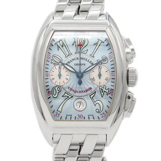 フランクミュラー(FRANCK MULLER)の内部点検済 FRANCK MULLER フランクミュラー コンキスタドール クロノグラフ 8005CC デイト 青 ブルー ギョーシェ SS ステンレス メンズ 自動巻き 【6ヶ月保証】【中古】【腕時計】(腕時計(アナログ))