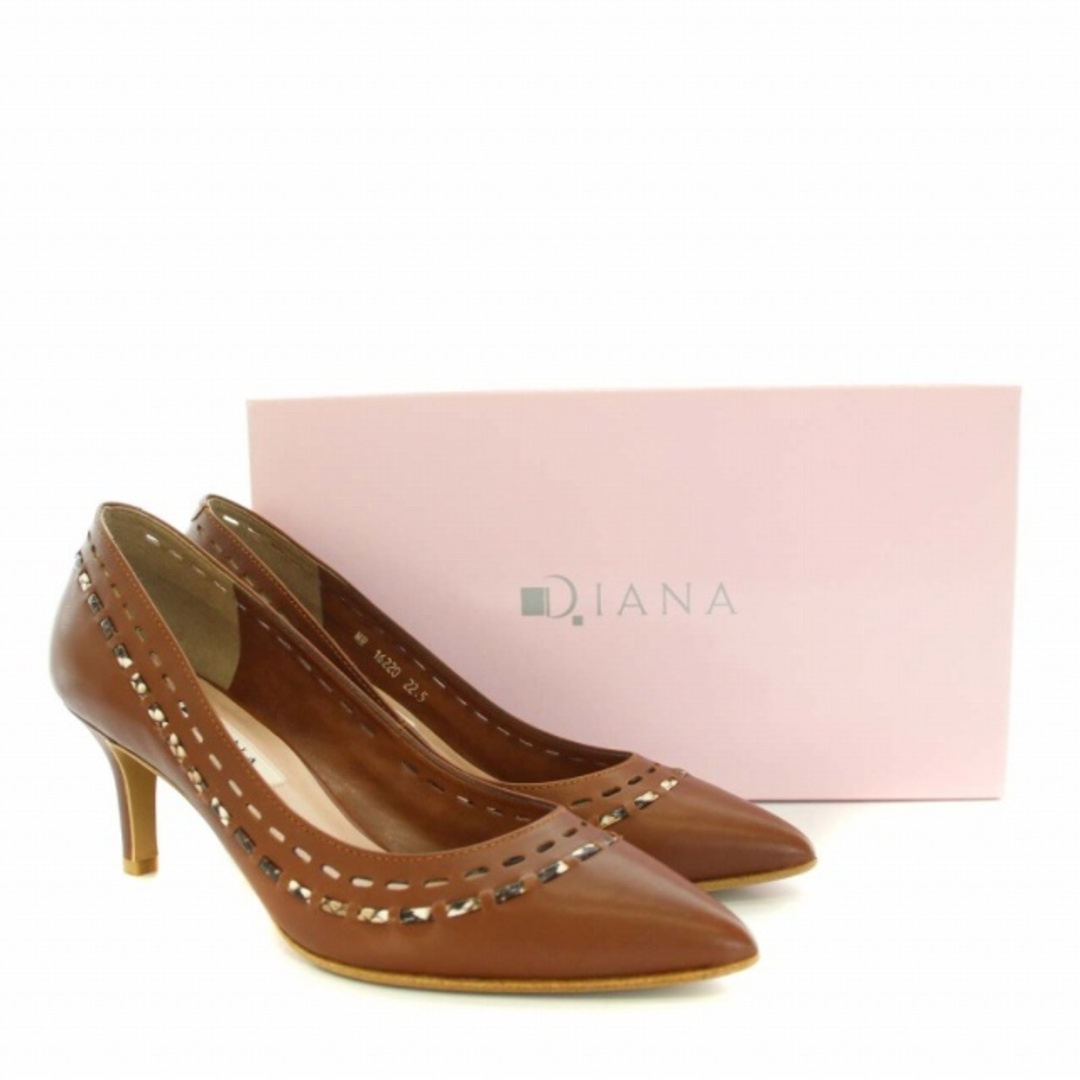 DIANA(ダイアナ)のダイアナ パンプス ポインテッドトゥ ハイヒール カットワーク 22.5cm 茶 レディースの靴/シューズ(ハイヒール/パンプス)の商品写真