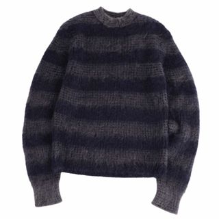 ジルサンダー(Jil Sander)の極美品 ジルサンダー JIL SANDER ニット セーター ロングスリーブ ボーダー柄 モヘヤ トップス メンズ 44(XS相当) グレー/ネイビー(ニット/セーター)