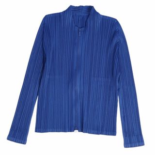 プリーツプリーズイッセイミヤケ(PLEATS PLEASE ISSEY MIYAKE)の極美品 プリーツプリーズ イッセイミヤケ PLEATS PLEASE カーディガン ロングスリーブ ジップアップ トップス レディース 3(L相当) ブルー(カーディガン)