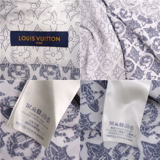 極美品 ルイヴィトン LOUIS VUITTON シャツ 21AW モノグラムフラワー ジャガード 総柄 コットン メンズ 長袖 ロングスリーブ トップス L ホワイト